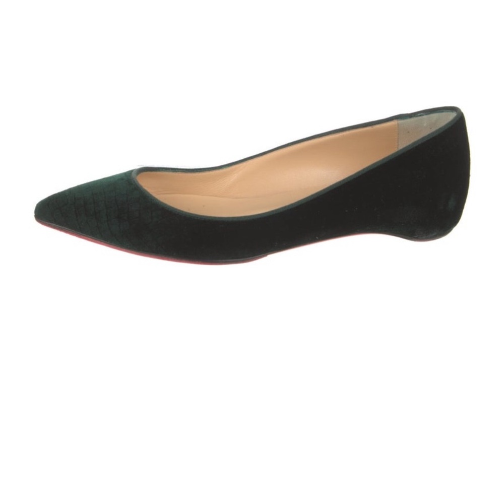 Christian Louboutin Dark Green Suede Textured Flats